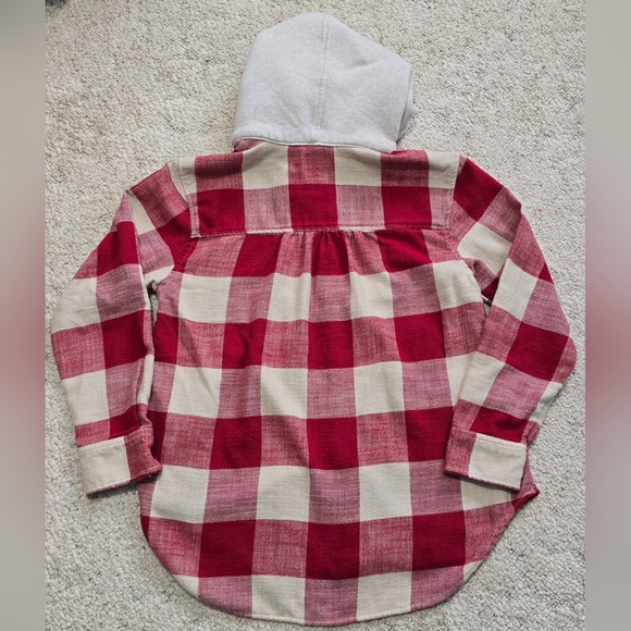 American Eagle Red Plaid Sherpa Hooded Button Up Womens Small - Picture 9 of 9